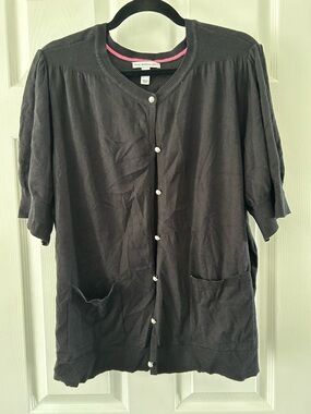 Classic Short-Sleeve Cardigan Jacket - Black